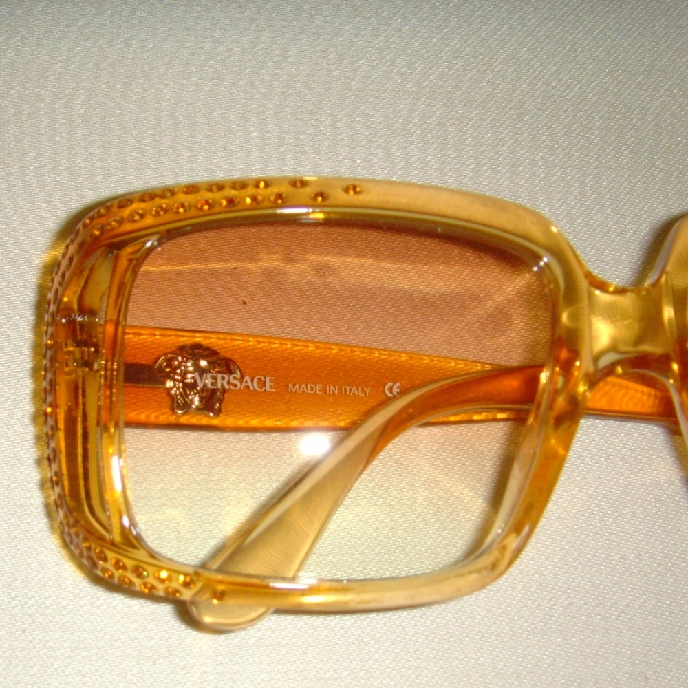 VERSACE Vintage Amber Colored and Rhinestone Sunglasses - Picture 8 of 16